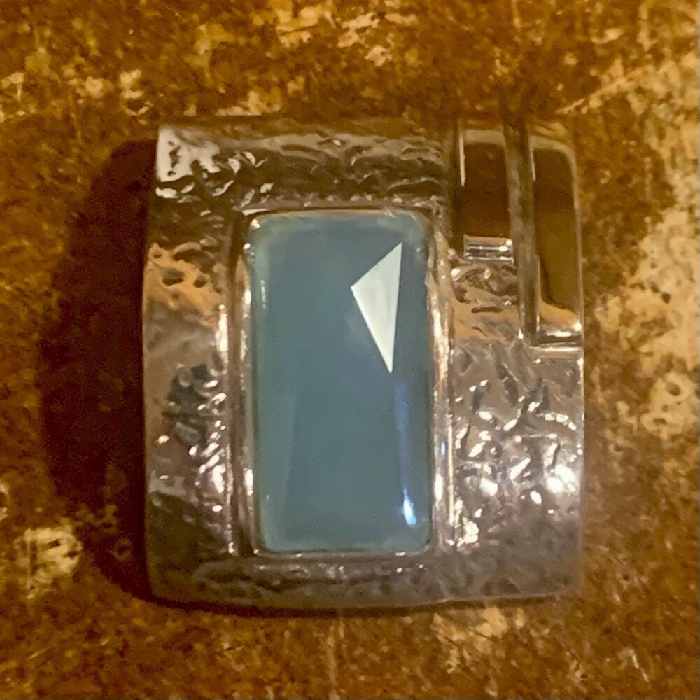Hammered Sterling Silver and Blue Chalcedony Pendant